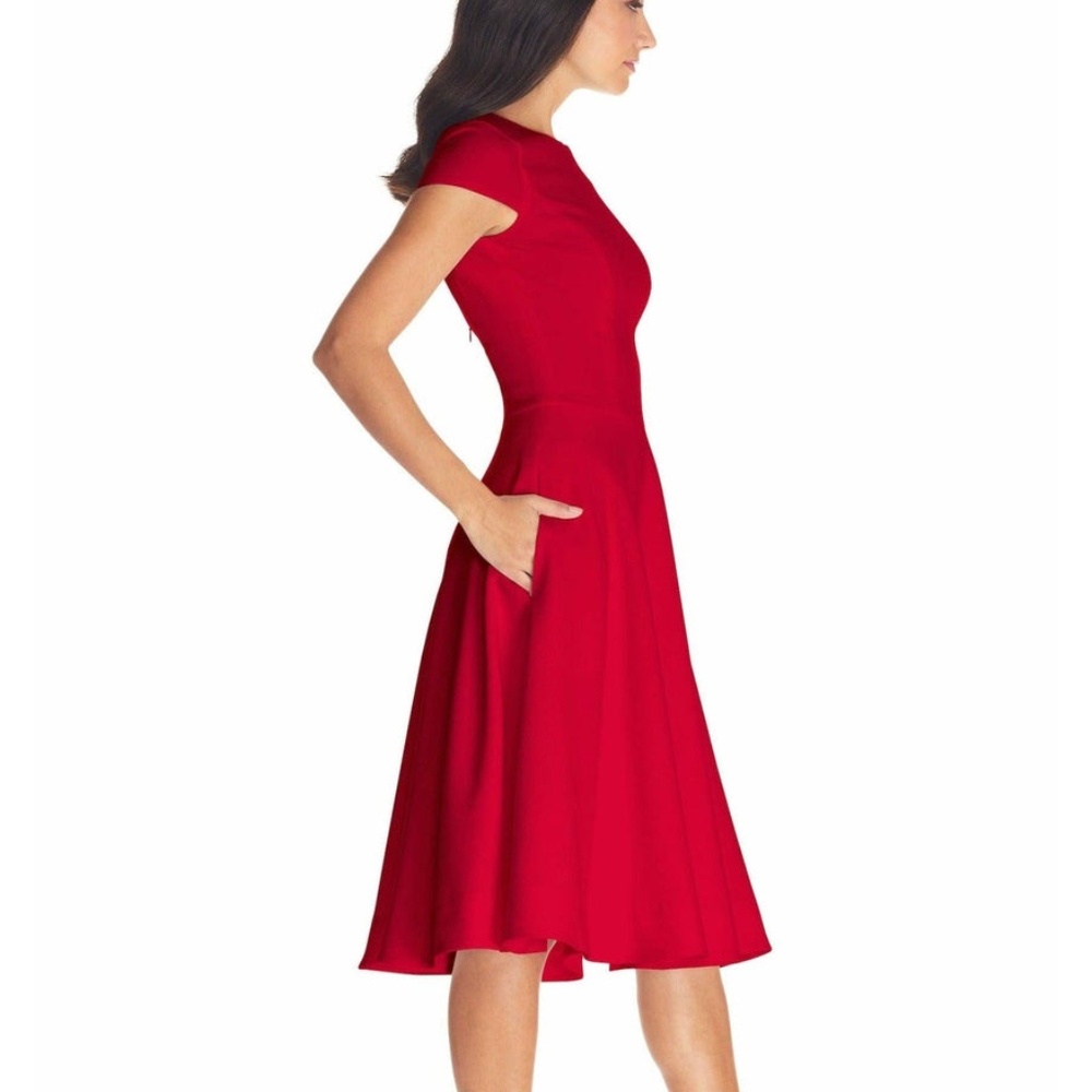 NEW DRESS THE POPULATION Livia GARNET Red Fit & Flare MIDI Cocktail DRESS S - Picture 3 of 14